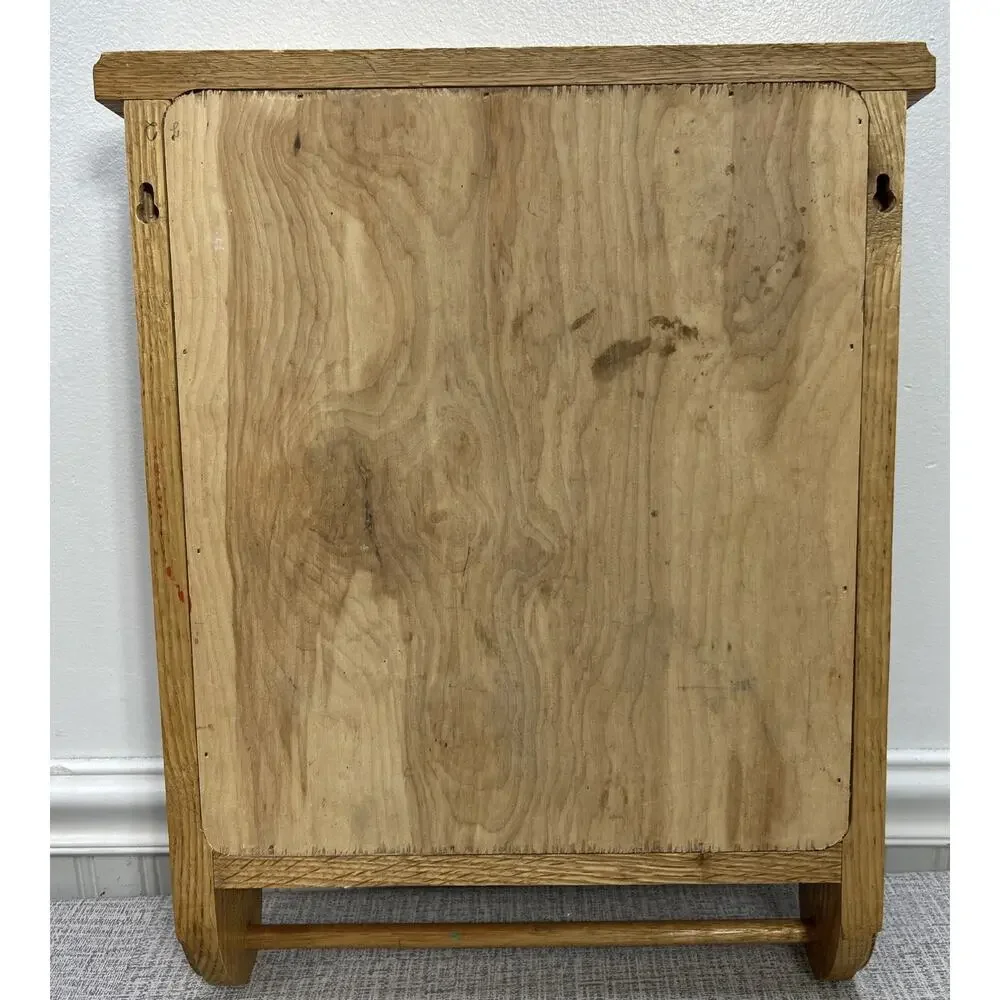 Vintage Handmade Solid Oak Wall Shelf Towel Bar 2 Shelves 19x14x4 Boho Spices